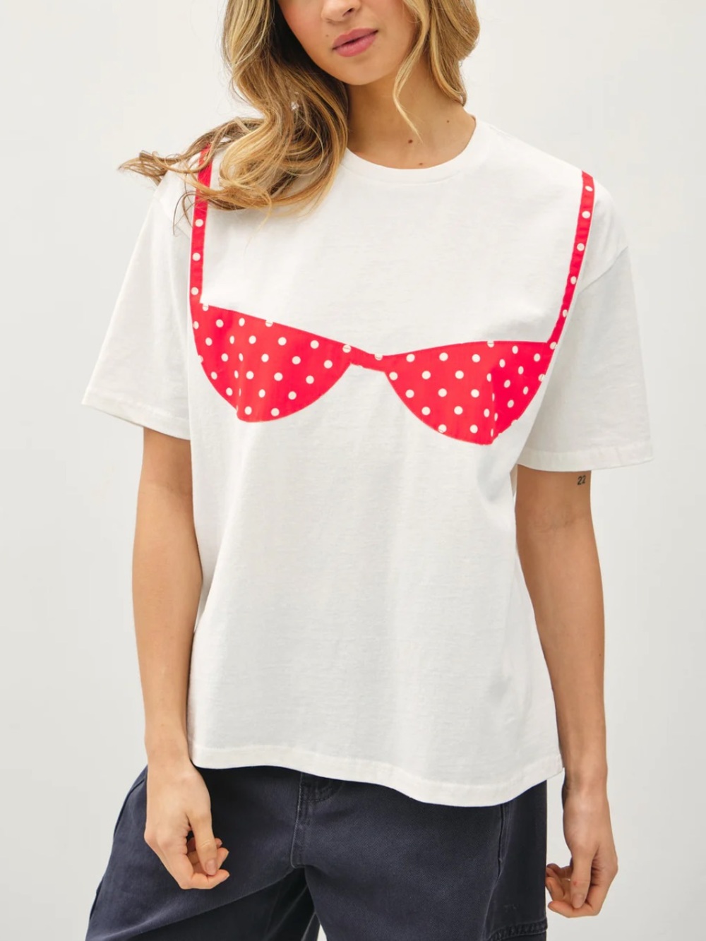 Things Between Sandy Polka Dot Bikini Tee - White with Red Polka Dot Print